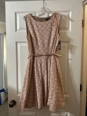 Jessica Howard Blush Lace Midi Dress with Gold Belt